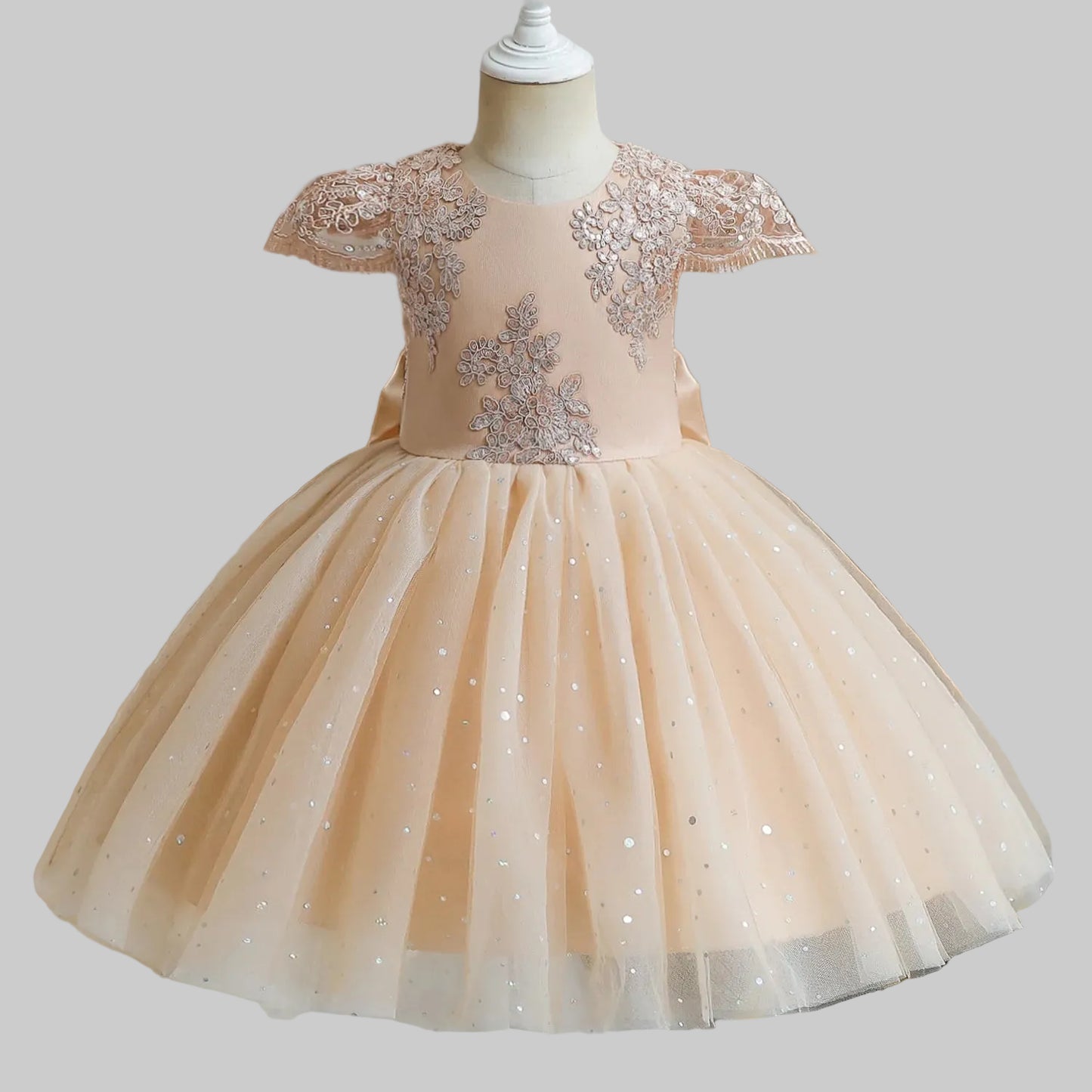 Toddler Girls 1st Birthday Party Dresses Cute Bow Kids Princess Lace Tulle Short Dress Flower Girls Dresses for Wedding 1 - 5 Year - PratSN