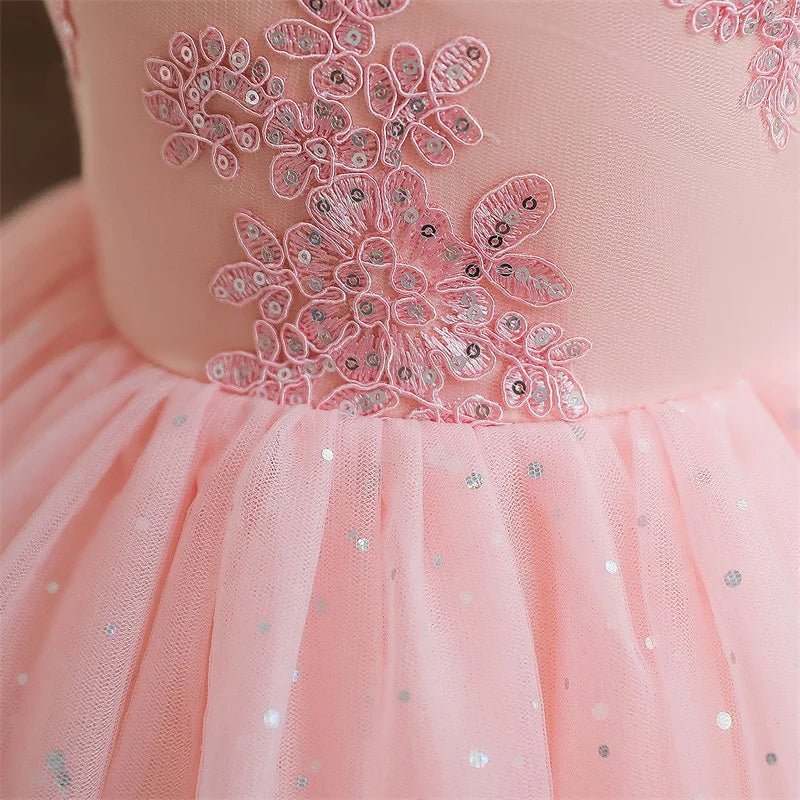 Toddler Girls 1st Birthday Party Dresses Cute Bow Kids Princess Lace Tulle Short Dress Flower Girls Dresses for Wedding 1 - 5 Year - PratSN