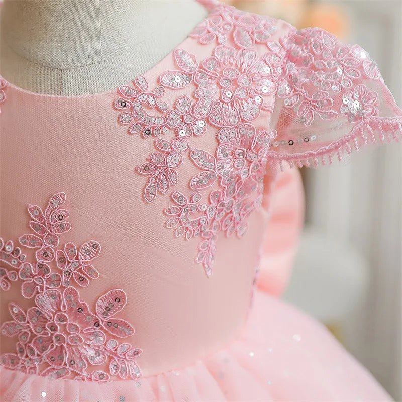 Toddler Girls 1st Birthday Party Dresses Cute Bow Kids Princess Lace Tulle Short Dress Flower Girls Dresses for Wedding 1 - 5 Year - PratSN