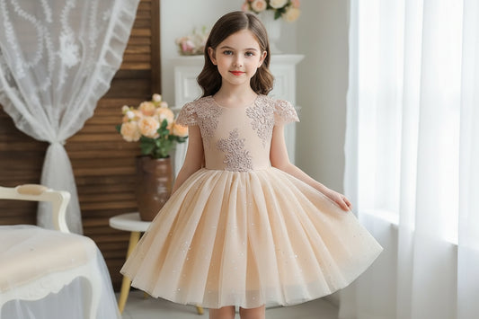Toddler Girls 1st Birthday Party Dresses Cute Bow Kids Princess Lace Tulle Short Dress Flower Girls Dresses for Wedding 1 - 5 Year - PratSN