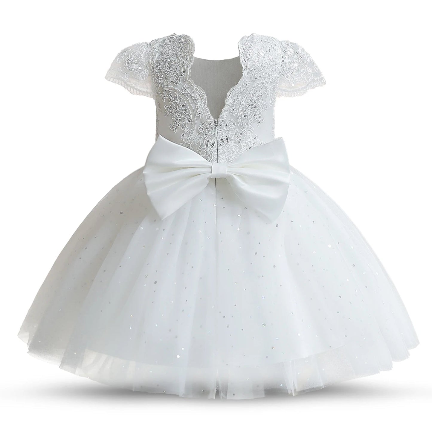 Toddler Girls 1st Birthday Party Dresses Cute Bow Kids Princess Lace Tulle Short Dress Flower Girls Dresses for Wedding 1 - 5 Year - PratSN