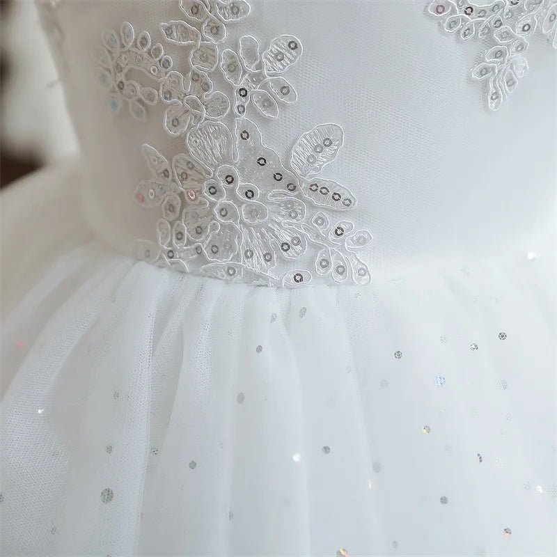 Toddler Girls 1st Birthday Party Dresses Cute Bow Kids Princess Lace Tulle Short Dress Flower Girls Dresses for Wedding 1 - 5 Year - PratSN