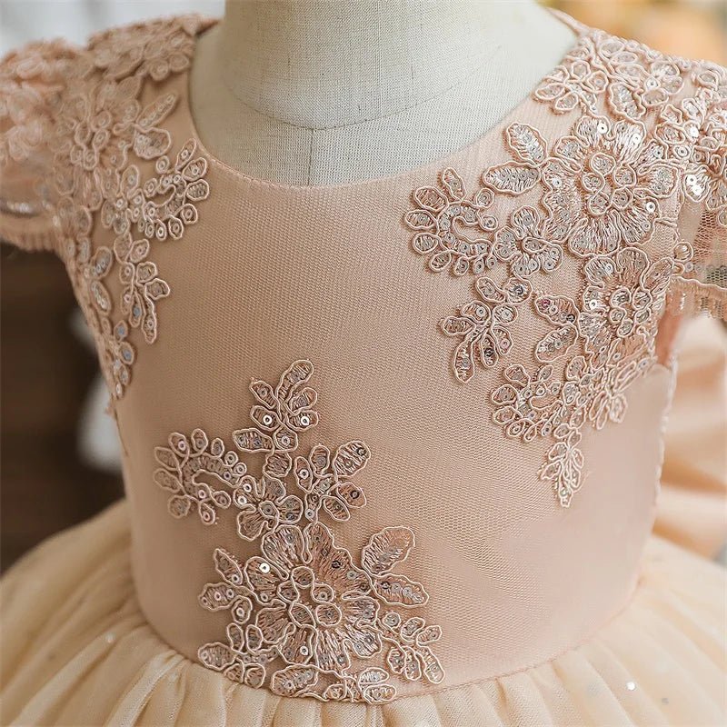 Toddler Girls 1st Birthday Party Dresses Cute Bow Kids Princess Lace Tulle Short Dress Flower Girls Dresses for Wedding 1 - 5 Year - PratSN