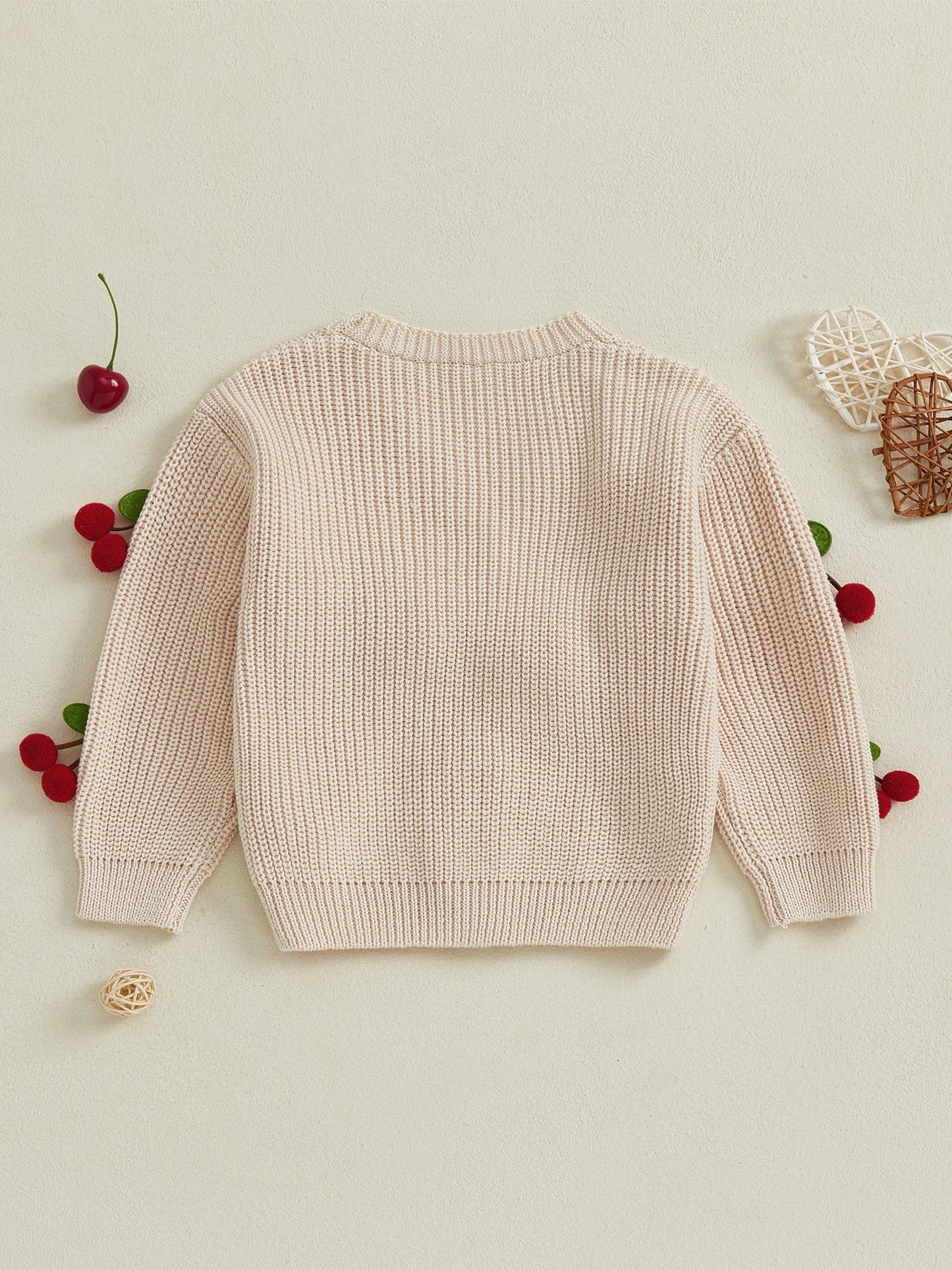 Toddler Girls Cardigan Sweater Cherry Decor V - Neck Button - Down Long Sleeve Knitted Tops Crochet Jacket Autumn Winter Outerwear - PratSN