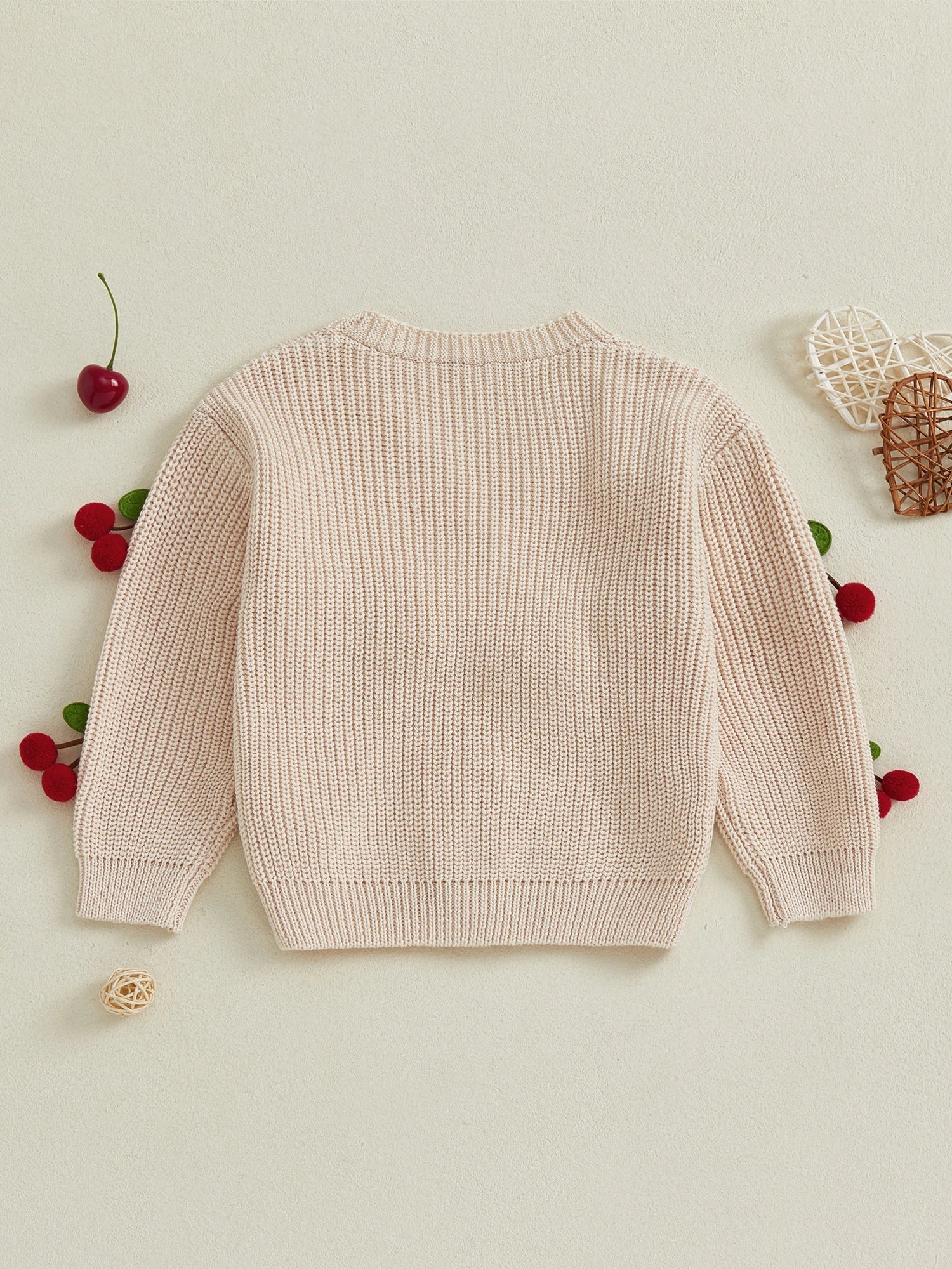 Toddler Girls Cardigan Sweater Cherry Decor V - Neck Button - Down Long Sleeve Knitted Tops Crochet Jacket Autumn Winter Outerwear - PratSN