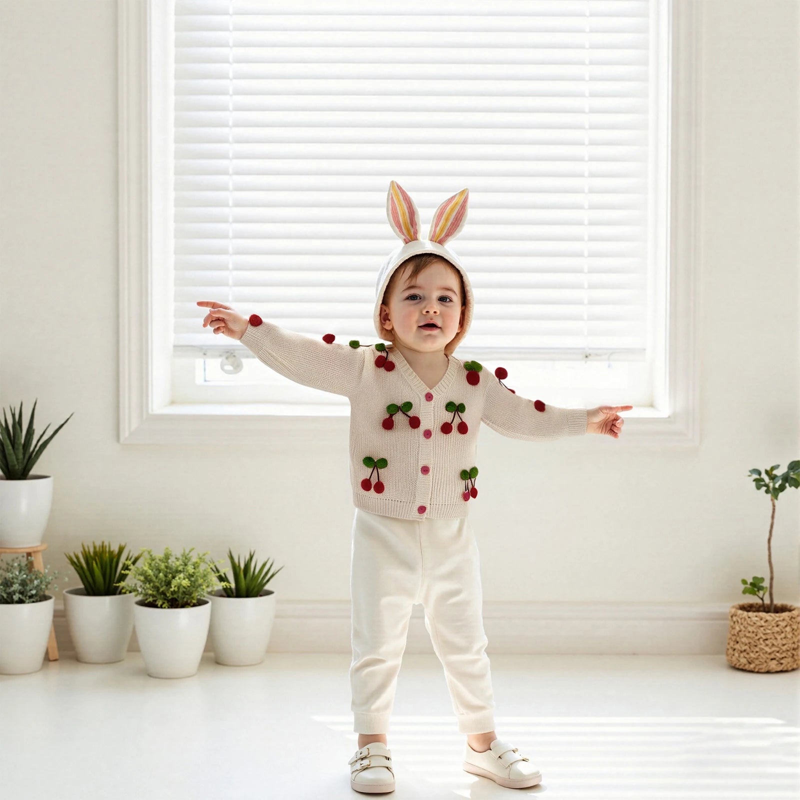Toddler Girls Cardigan Sweater Cherry Decor V - Neck Button - Down Long Sleeve Knitted Tops Crochet Jacket Autumn Winter Outerwear - PratSN