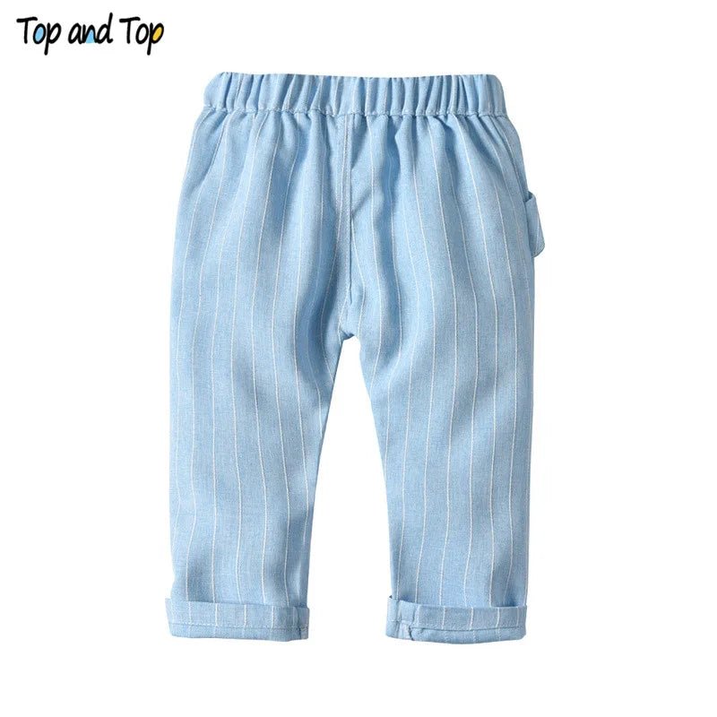Top and Top Spring&Autumn Baby Boy Gentleman Suit White Shirt with Bow Tie+Striped Vest+Trousers 3Pcs Formal Kids Clothes Set - PratSN