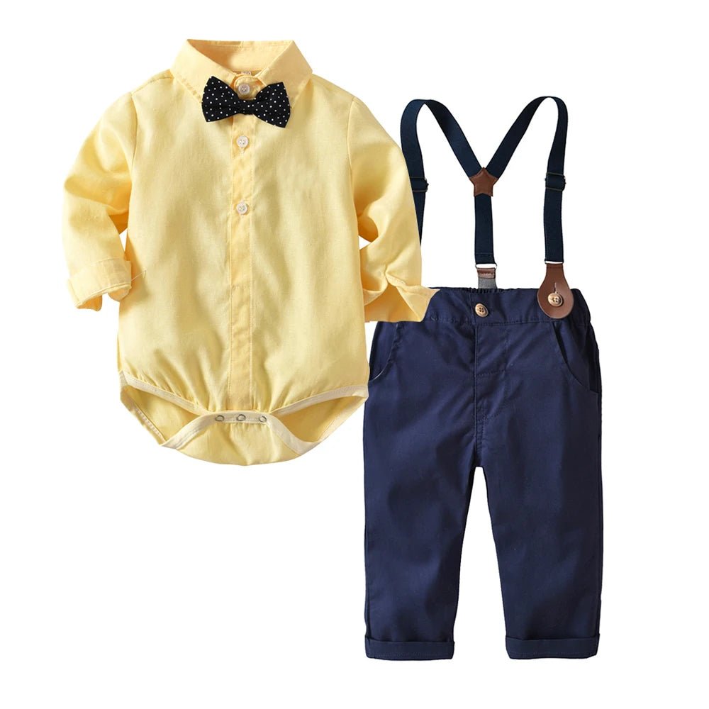 Top and Top Spring&Autumn Baby Boy Gentleman Suit White Shirt with Bow Tie+Striped Vest+Trousers 3Pcs Formal Kids Clothes Set - PratSN