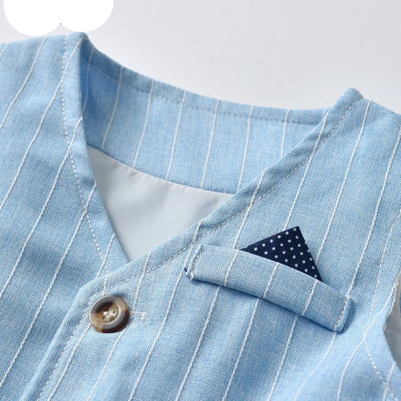 Top and Top Spring&Autumn Baby Boy Gentleman Suit White Shirt with Bow Tie+Striped Vest+Trousers 3Pcs Formal Kids Clothes Set - PratSN