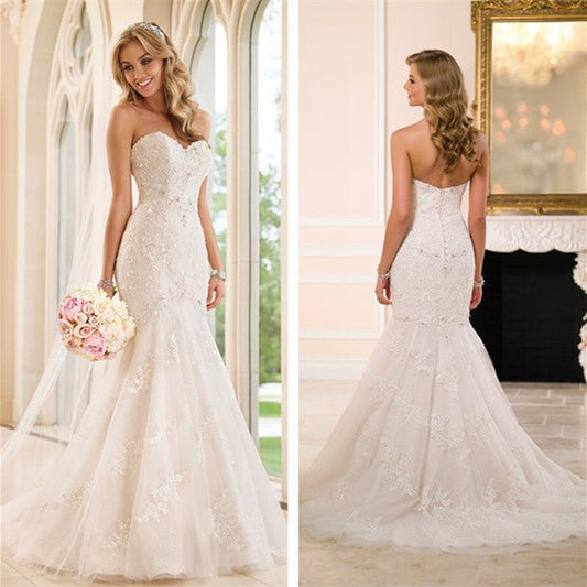 Trailing wedding dress tube top lace wedding dress - PratSN