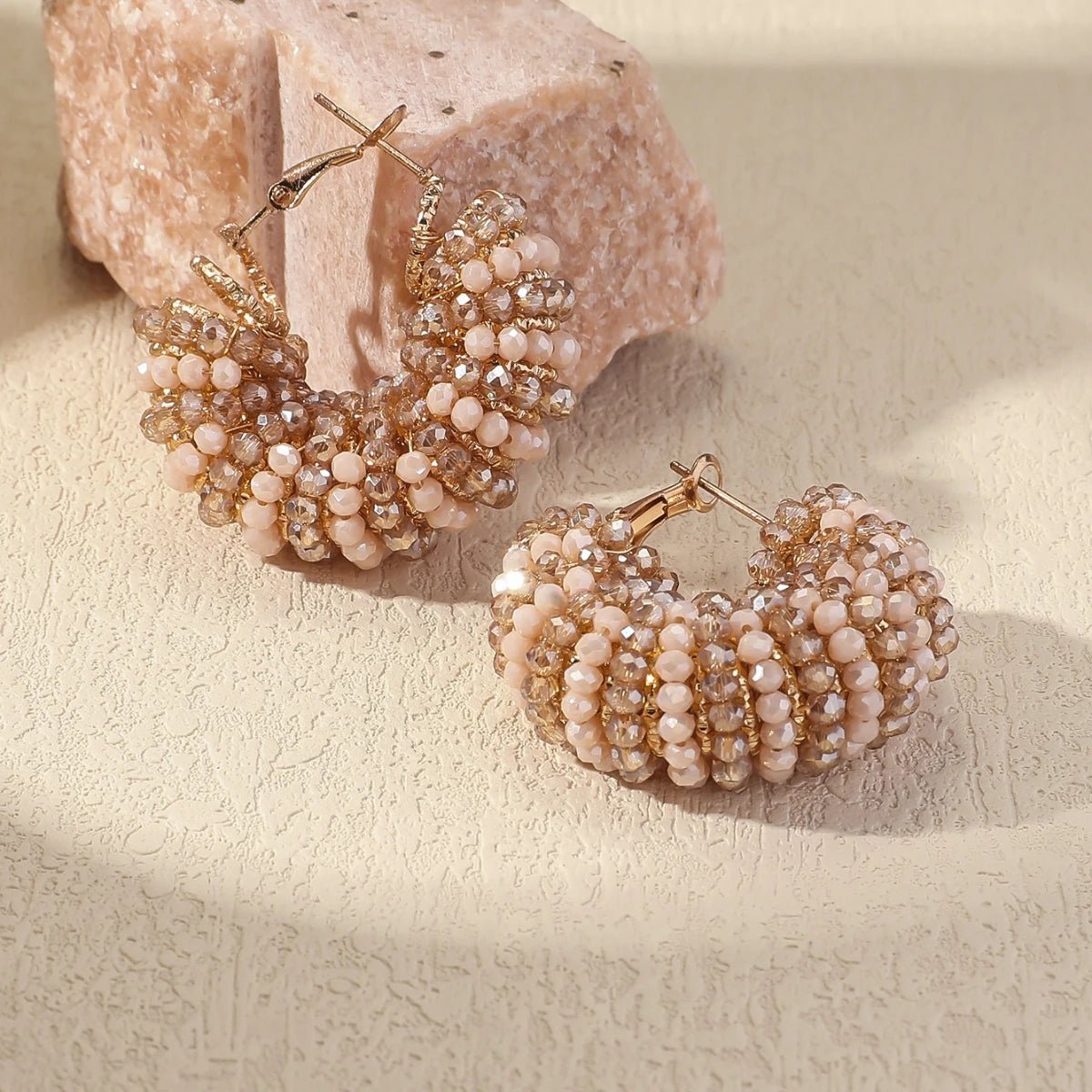 Trendy Chunky Colorful Crystal Beads Hoop Earrings for Women Exquisite Shiny Geometric Drop Earrings Bohemain Summer Jewelry - PratSN