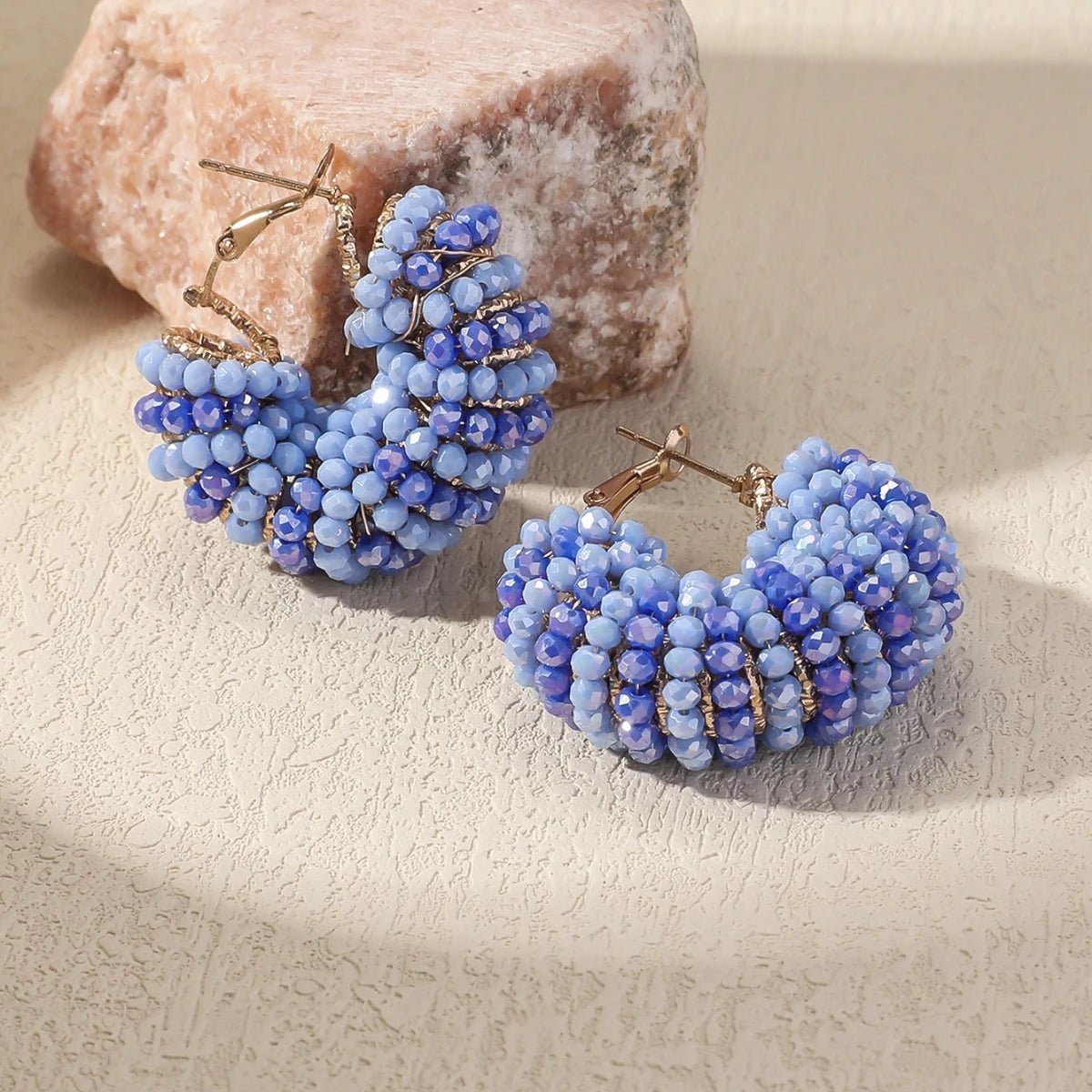 Trendy Chunky Colorful Crystal Beads Hoop Earrings for Women Exquisite Shiny Geometric Drop Earrings Bohemain Summer Jewelry - PratSN