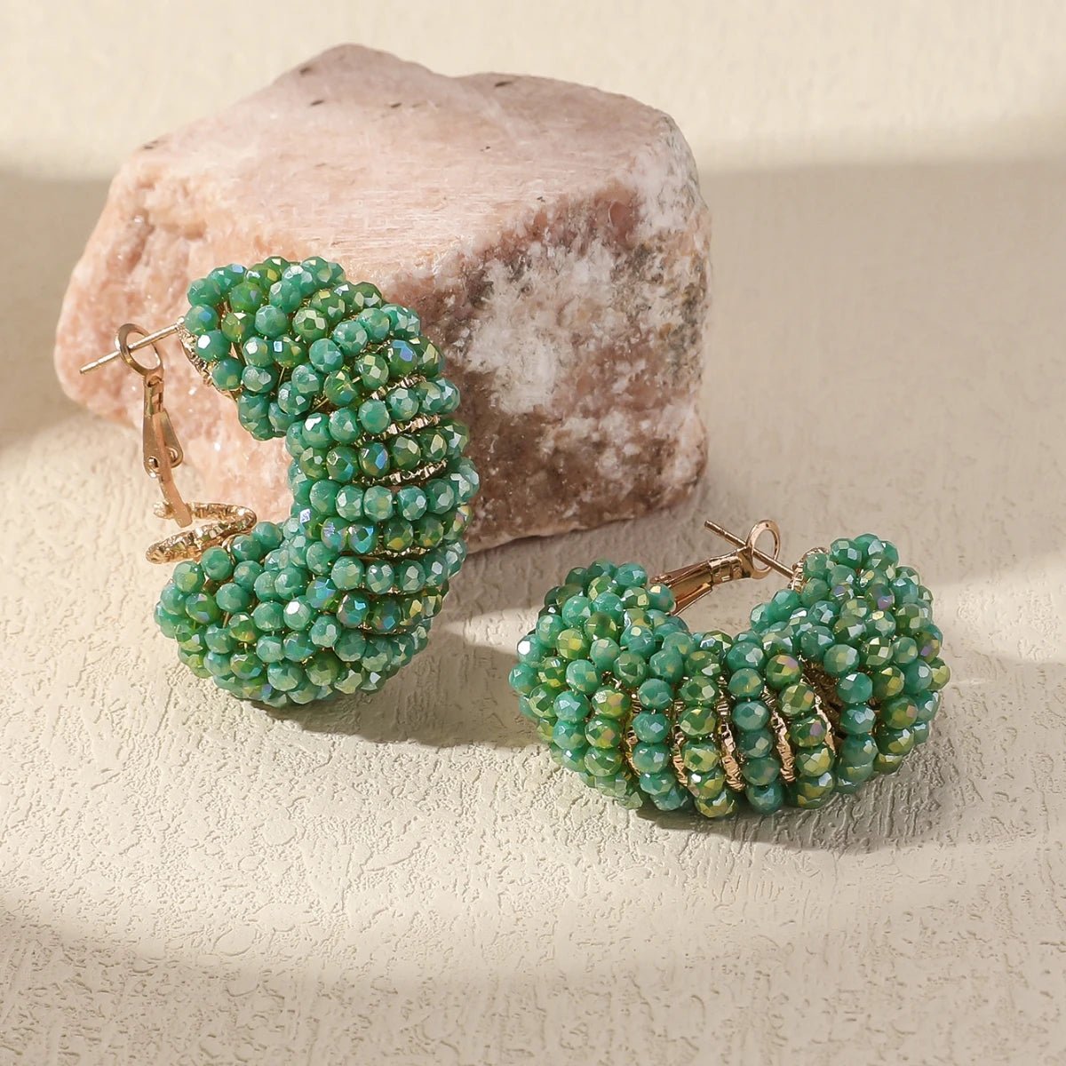 Trendy Chunky Colorful Crystal Beads Hoop Earrings for Women Exquisite Shiny Geometric Drop Earrings Bohemain Summer Jewelry - PratSN