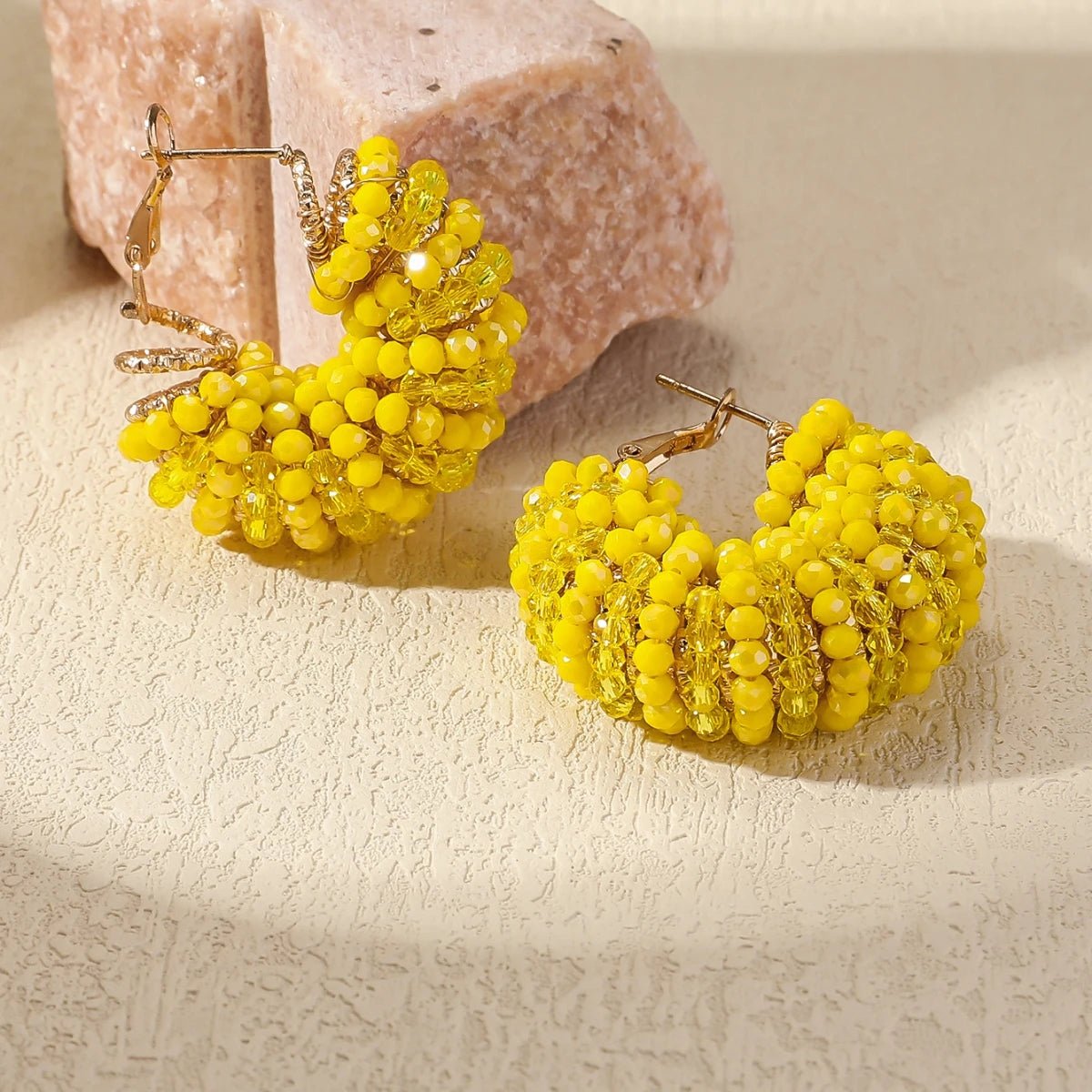 Trendy Chunky Colorful Crystal Beads Hoop Earrings for Women Exquisite Shiny Geometric Drop Earrings Bohemain Summer Jewelry - PratSN