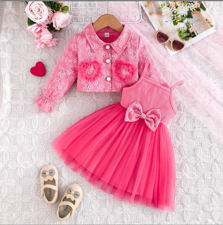 Trendy Girls' Casual Style Heart - Shape Coat Top and Halter Dress Popular and Well Selling Among Trendsetters - PratSN