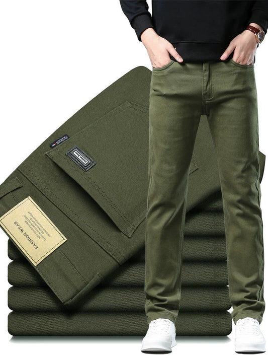 Trendy Plus Size Stretch Pure Color Breathable Autumn and Winter Jeans - PratSN