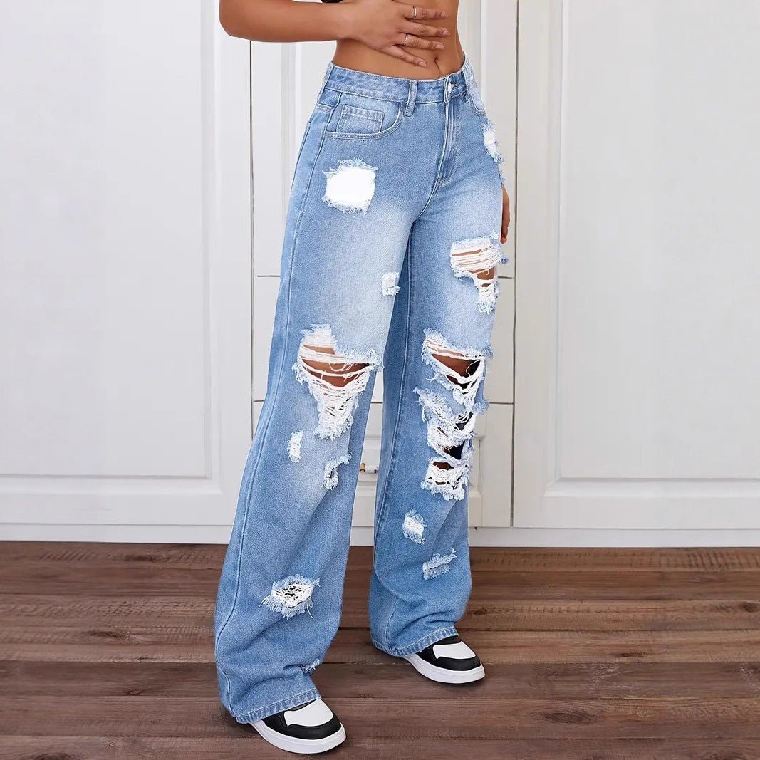 Trendy Washed Ripped Straight Jeans For Women - PratSN