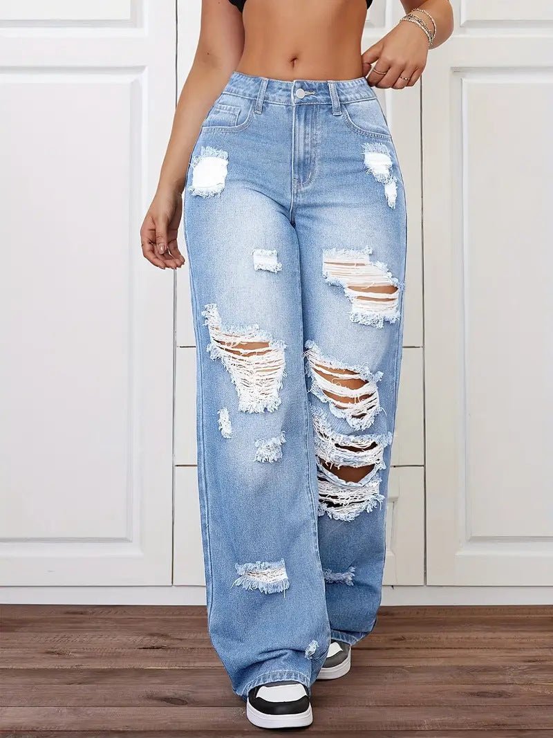 Trendy Washed Ripped Straight Jeans For Women - PratSN
