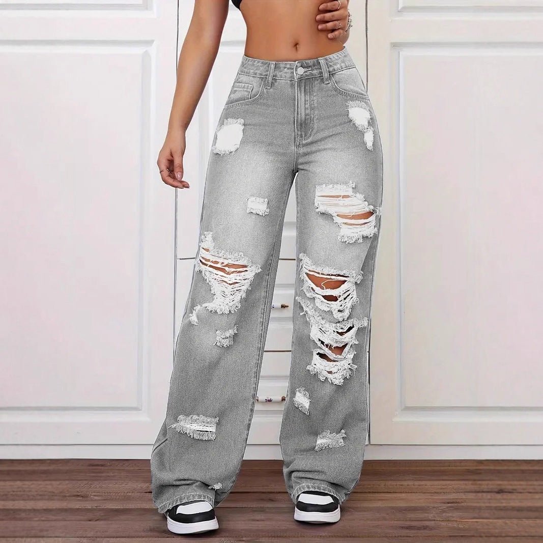 Trendy Washed Ripped Straight Jeans For Women - PratSN