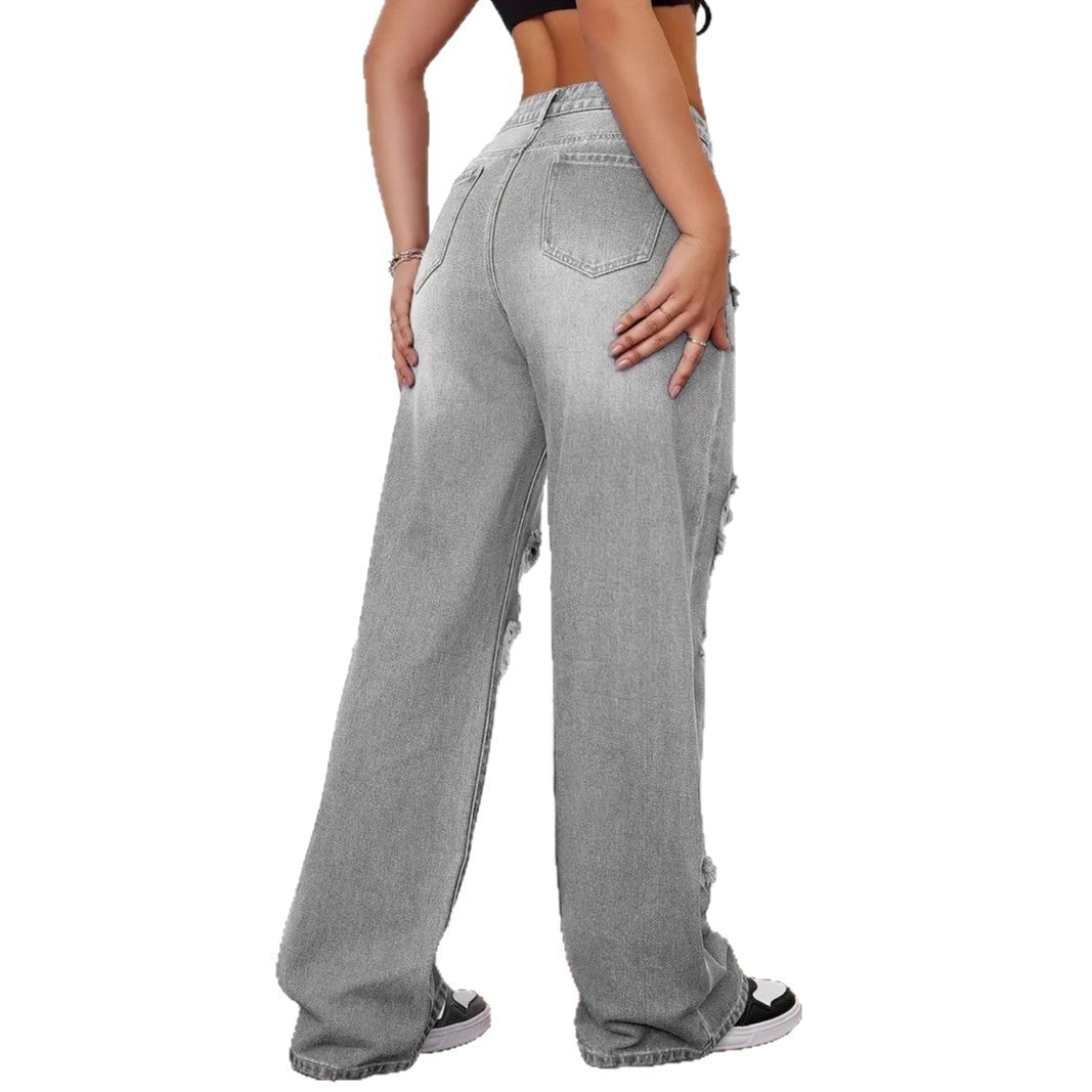 Trendy Washed Ripped Straight Jeans For Women - PratSN