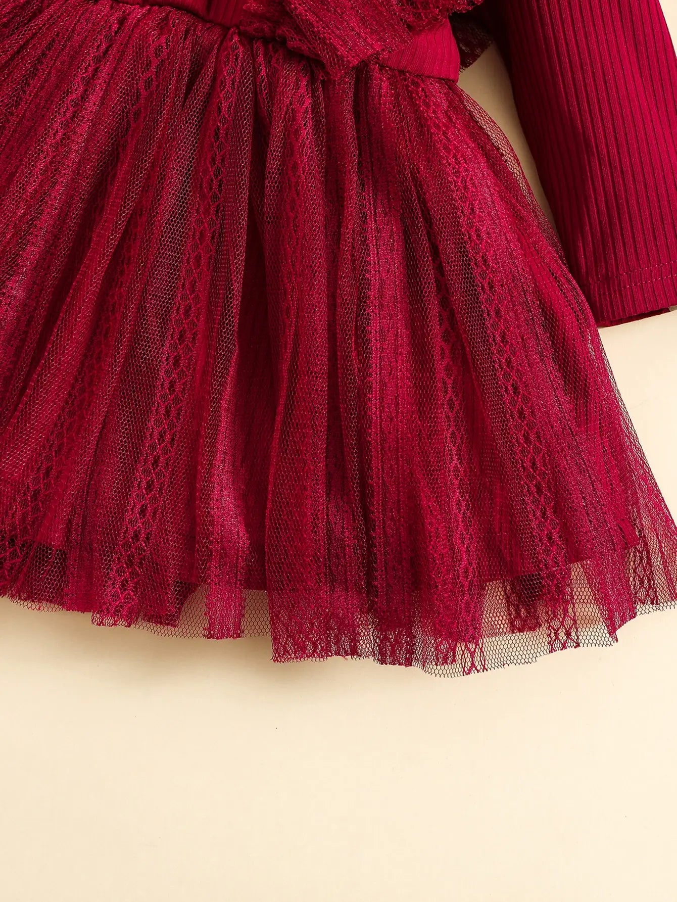 Two - Piece Baby Girl Romantic Small Flying Sleeve Long Sleeve Ruffled Mesh Dress + Bow Headscarf Spring And Autumn - PratSN