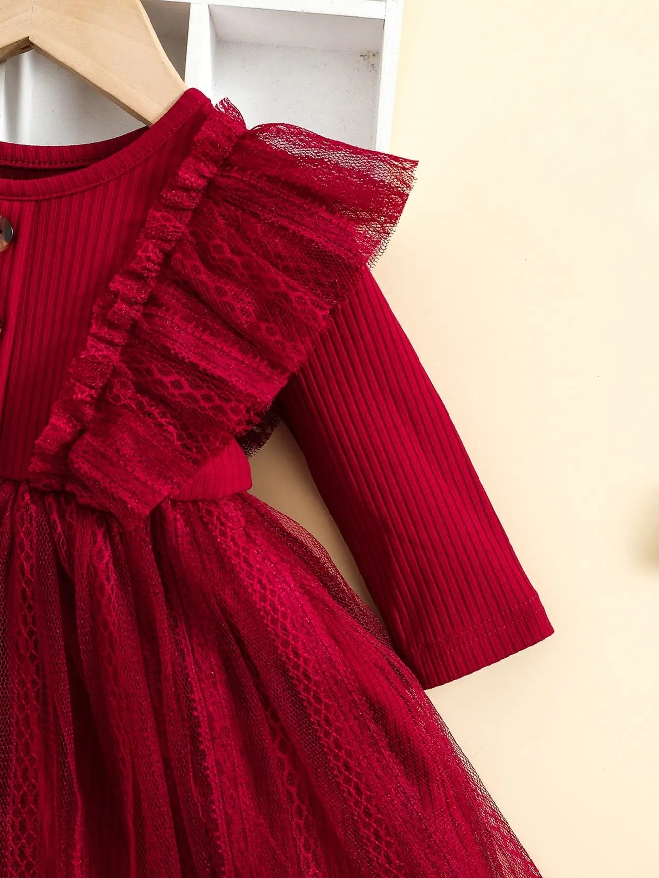 Two - Piece Baby Girl Romantic Small Flying Sleeve Long Sleeve Ruffled Mesh Dress + Bow Headscarf Spring And Autumn - PratSN