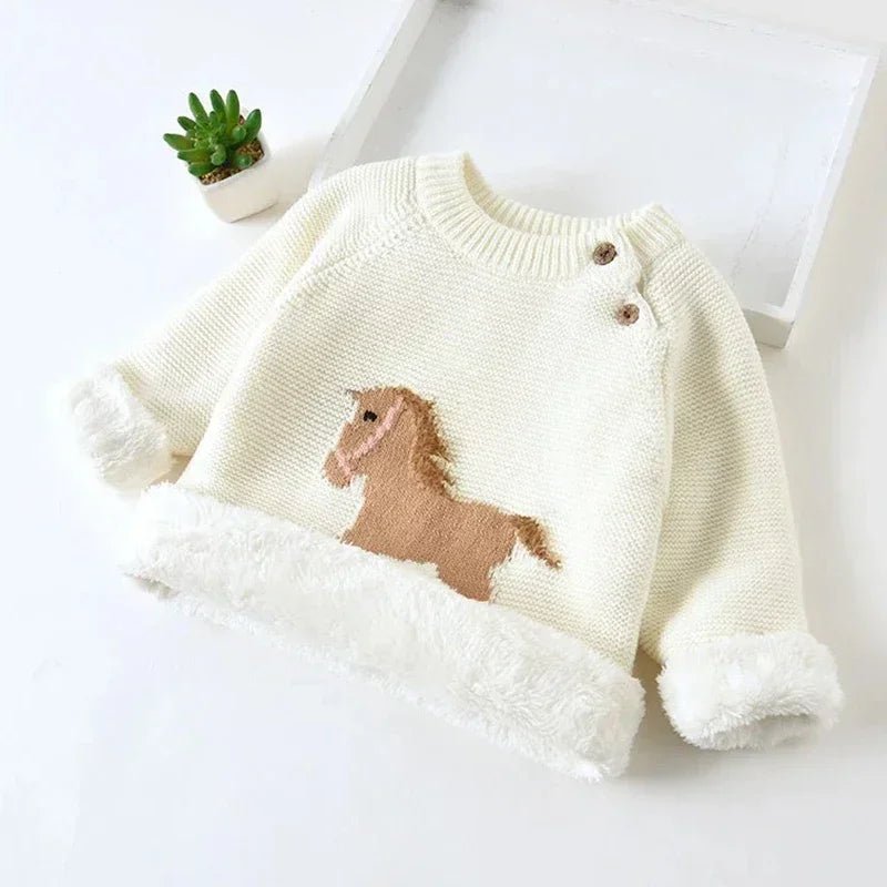 Unisex Baby Velvet Thick Sweaters Cold Winter Soft Cotton Boys Knitwear Pullover Girls Sweater Toddler Kids Clothes Coats - PratSN