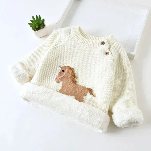 Unisex Baby Velvet Thick Sweaters Cold Winter Soft Cotton Boys Knitwear Pullover Girls Sweater Toddler Kids Clothes Coats - PratSN