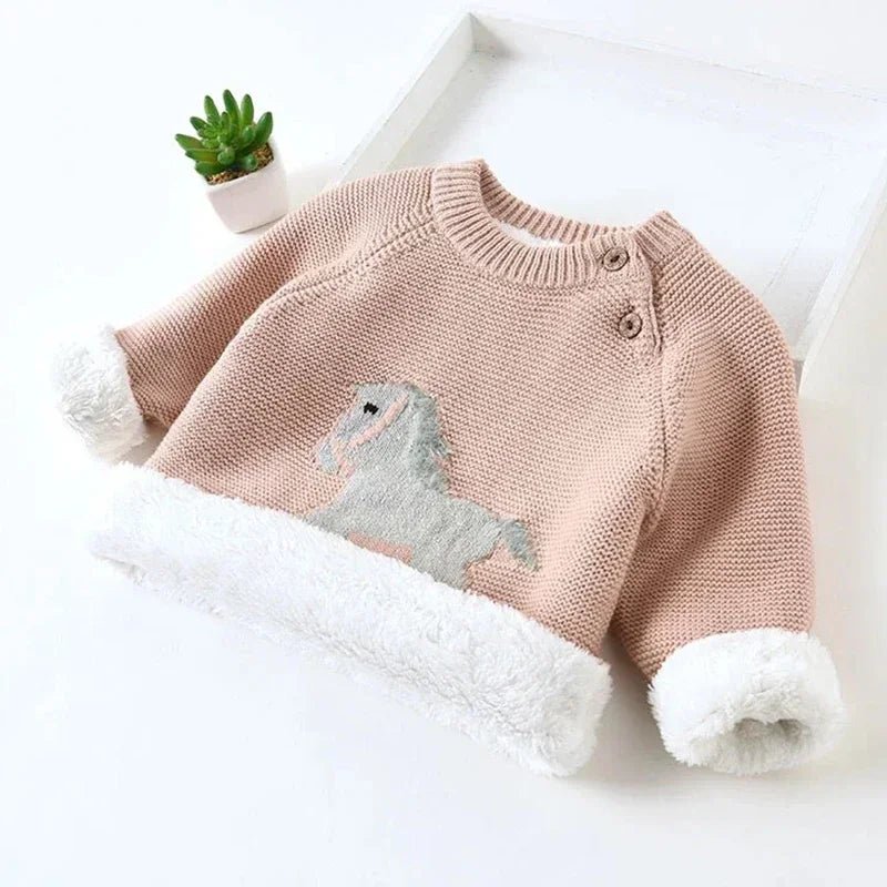 Unisex Baby Velvet Thick Sweaters Cold Winter Soft Cotton Boys Knitwear Pullover Girls Sweater Toddler Kids Clothes Coats - PratSN