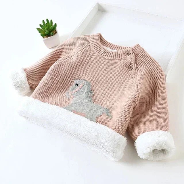 Unisex Baby Velvet Thick Sweaters Cold Winter Soft Cotton Boys Knitwear Pullover Girls Sweater Toddler Kids Clothes Coats - PratSN