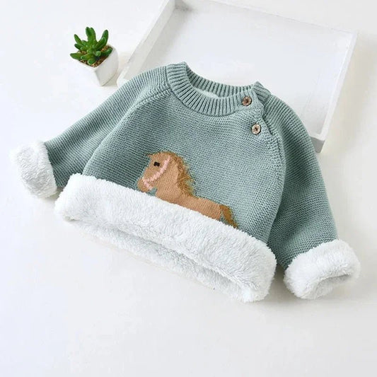 Unisex Baby Velvet Thick Sweaters Cold Winter Soft Cotton Boys Knitwear Pullover Girls Sweater Toddler Kids Clothes Coats - PratSN