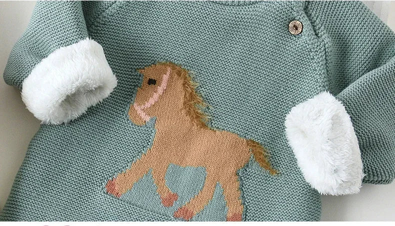 Unisex Baby Velvet Thick Sweaters Cold Winter Soft Cotton Boys Knitwear Pullover Girls Sweater Toddler Kids Clothes Coats - PratSN