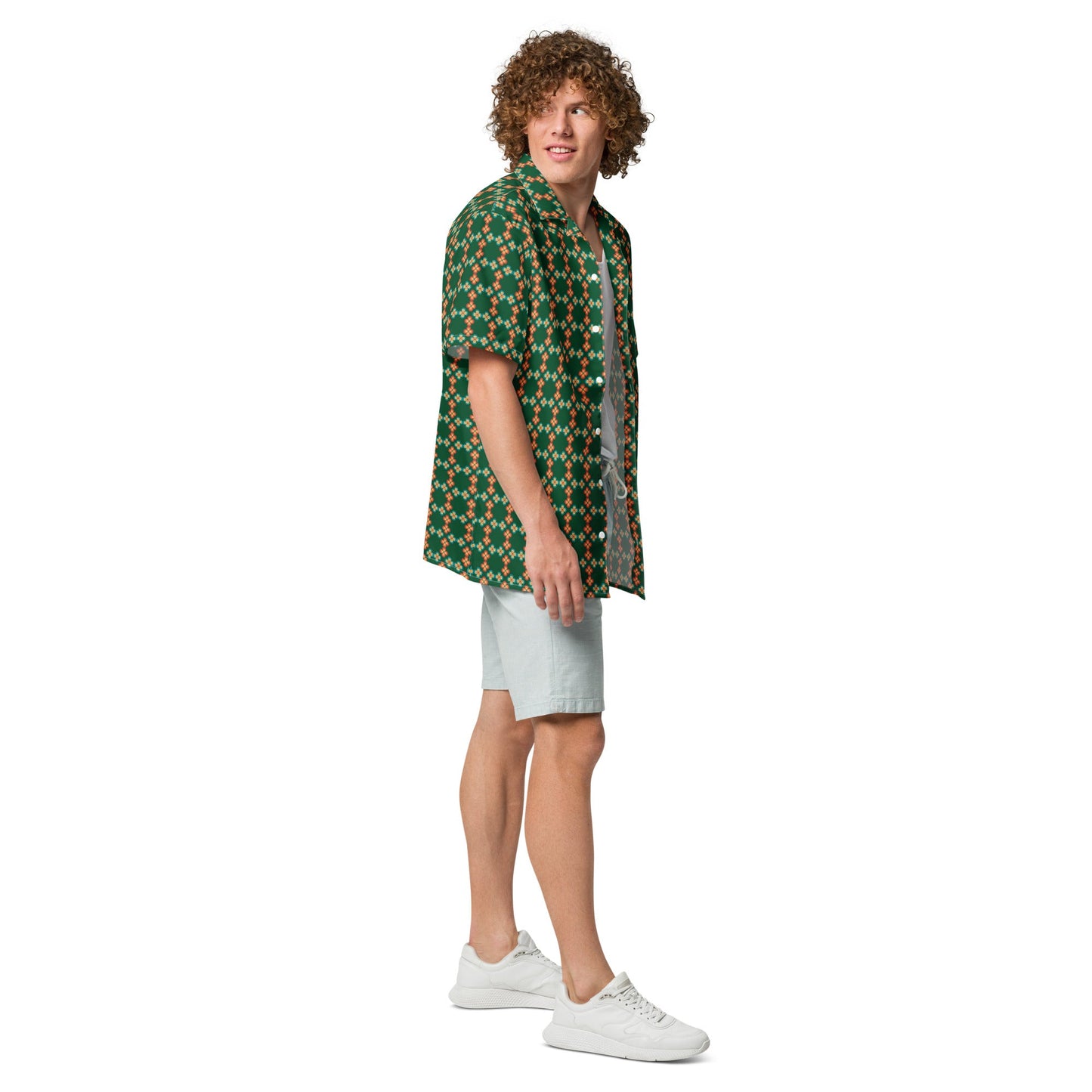 Unisex button shirt, Flora lForest Green Summer Shirt, Unisex Beach Shirt, Casual Shirt, Short Sleeve button Down shirt - PratSN