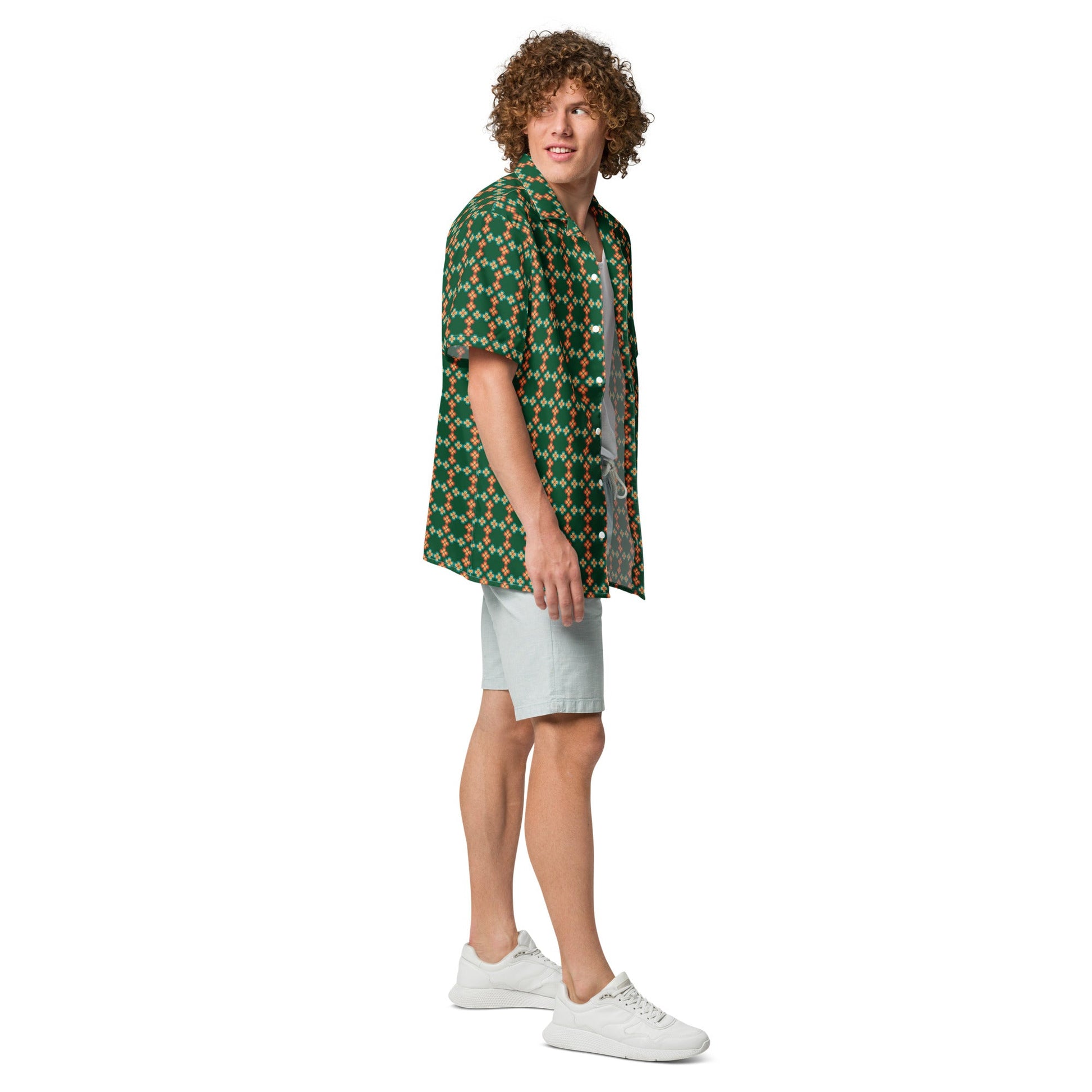 Unisex button shirt, Flora lForest Green Summer Shirt, Unisex Beach Shirt, Casual Shirt, Short Sleeve button Down shirt - PratSN