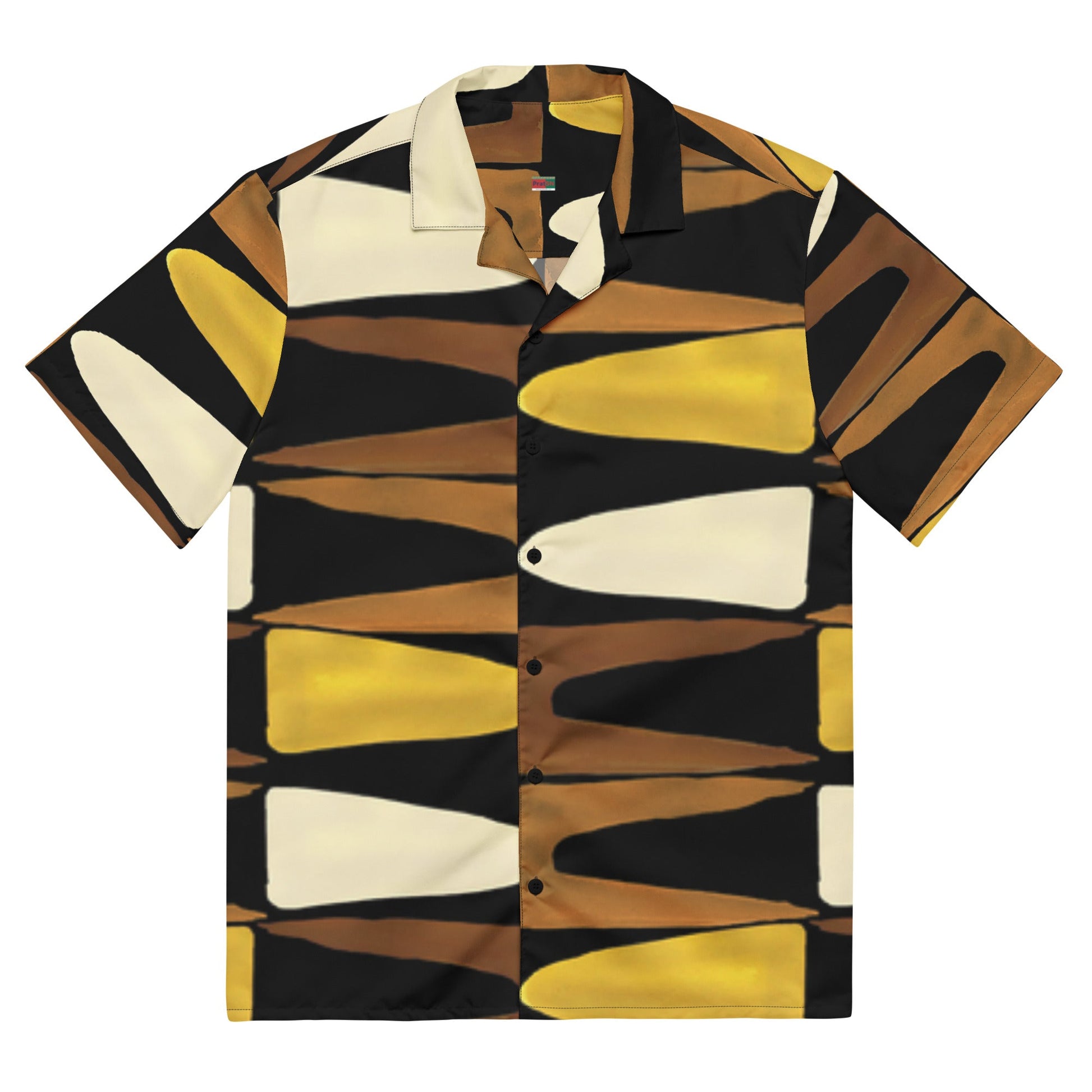 Unisex Button Shirt in Black Yellow Brown - Geometric Pattern - PratSN