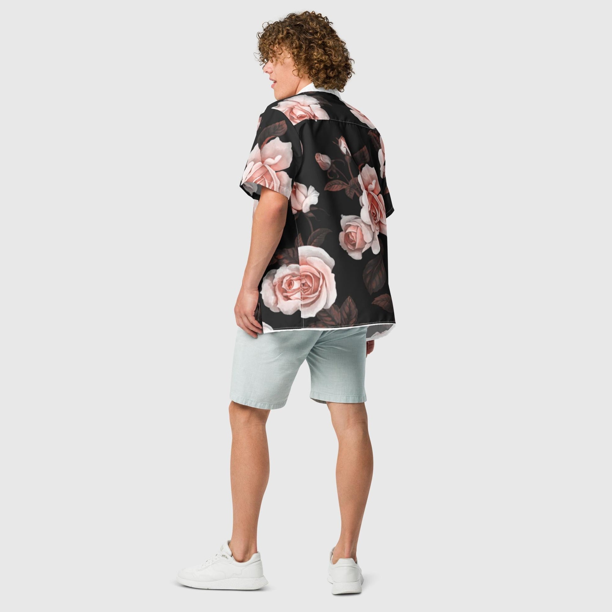 Unisex button shirt, Pink Rose Flower Pattern Button Shirt, Summer Unisex Button Shirt, Beach Party Shirt - PratSN