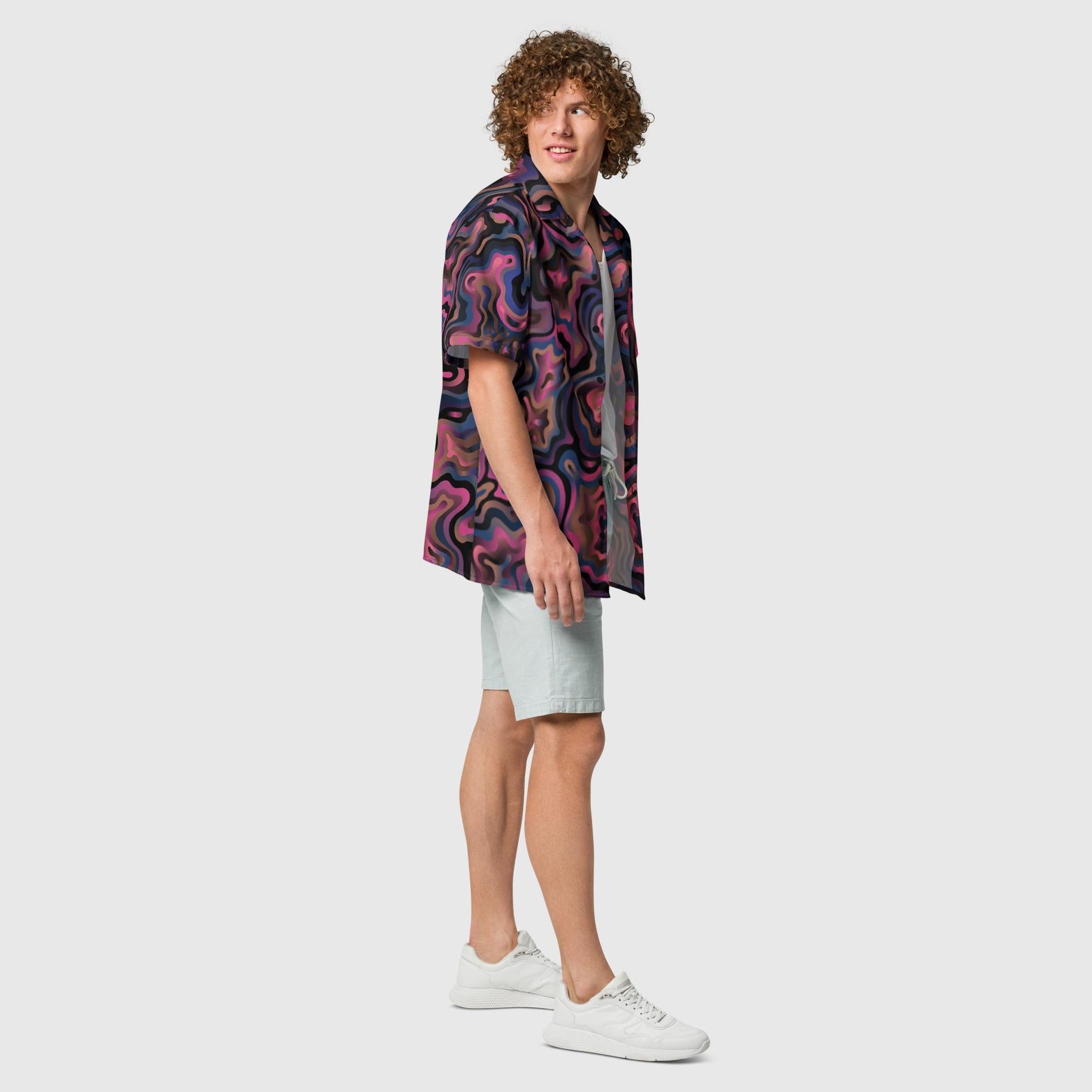 Unisex button shirt, Purple Liquid Abstract Pattern, Shirt for Men, Unisex Summer beach shirt Casual Short Sleeve Shirts - PratSN