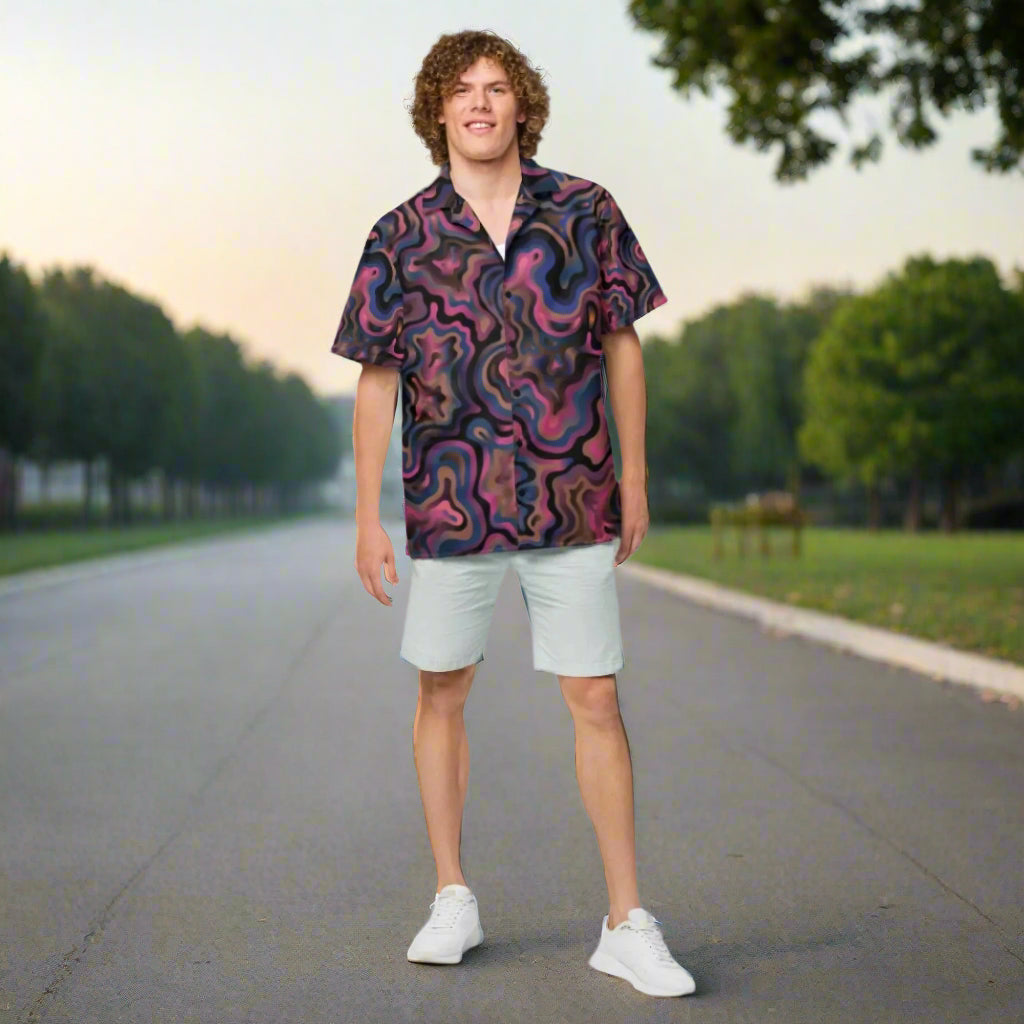 Unisex button shirt, Purple Liquid Abstract Pattern, Shirt for Men, Unisex Summer beach shirt Casual Short Sleeve Shirts - PratSN