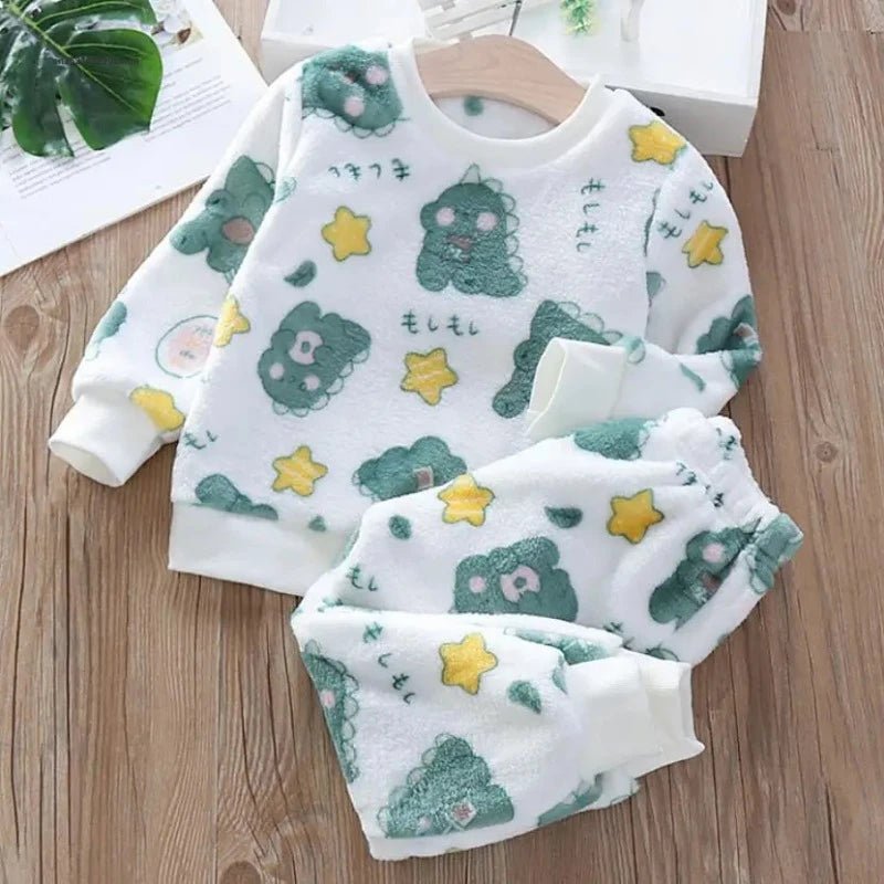 Unisex Kids Velvet Super Soft Pajamas Sets for Kids Boys Girls Long Sleeves Pants Lazy Children Sleepwear Sets Solid Nightwear Suits - PratSN