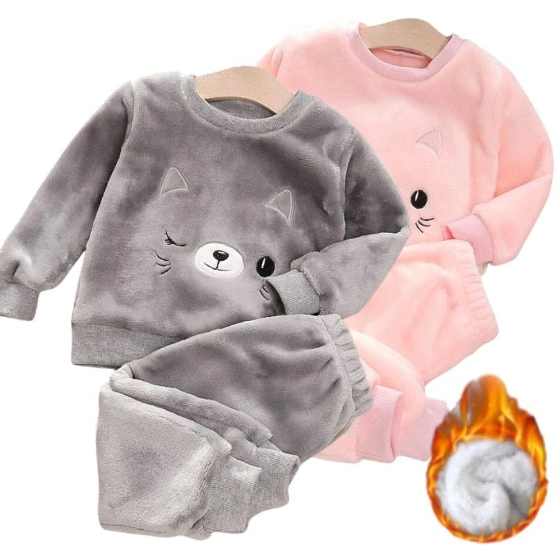 Unisex Kids Velvet Super Soft Pajamas Sets for Kids Boys Girls Long Sleeves Pants Lazy Children Sleepwear Sets Solid Nightwear Suits - PratSN