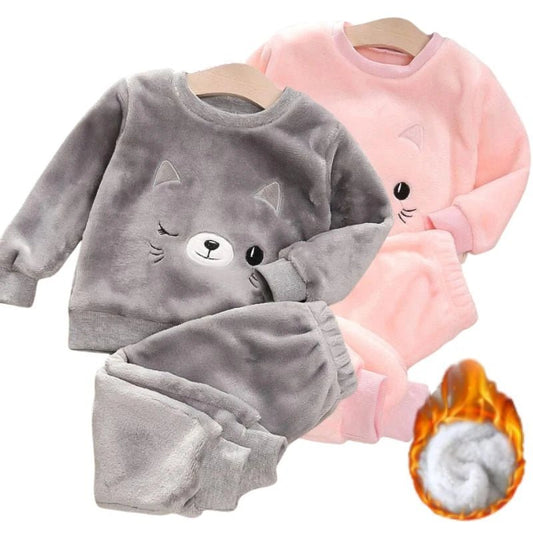 Unisex Kids Velvet Super Soft Pajamas Sets for Kids Boys Girls Long Sleeves Pants Lazy Children Sleepwear Sets Solid Nightwear Suits - PratSN