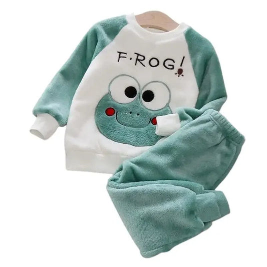 Unisex Kids Velvet Super Soft Pajamas Sets for Kids Boys Girls Long Sleeves Pants Lazy Children Sleepwear Sets Solid Nightwear Suits - PratSN