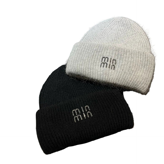 Unisex Luxury rhinestone Letters Fashion Winter hats for men and women Real rabbit fur wool Skullies Beanies Knit hats for men and wome - PratSN