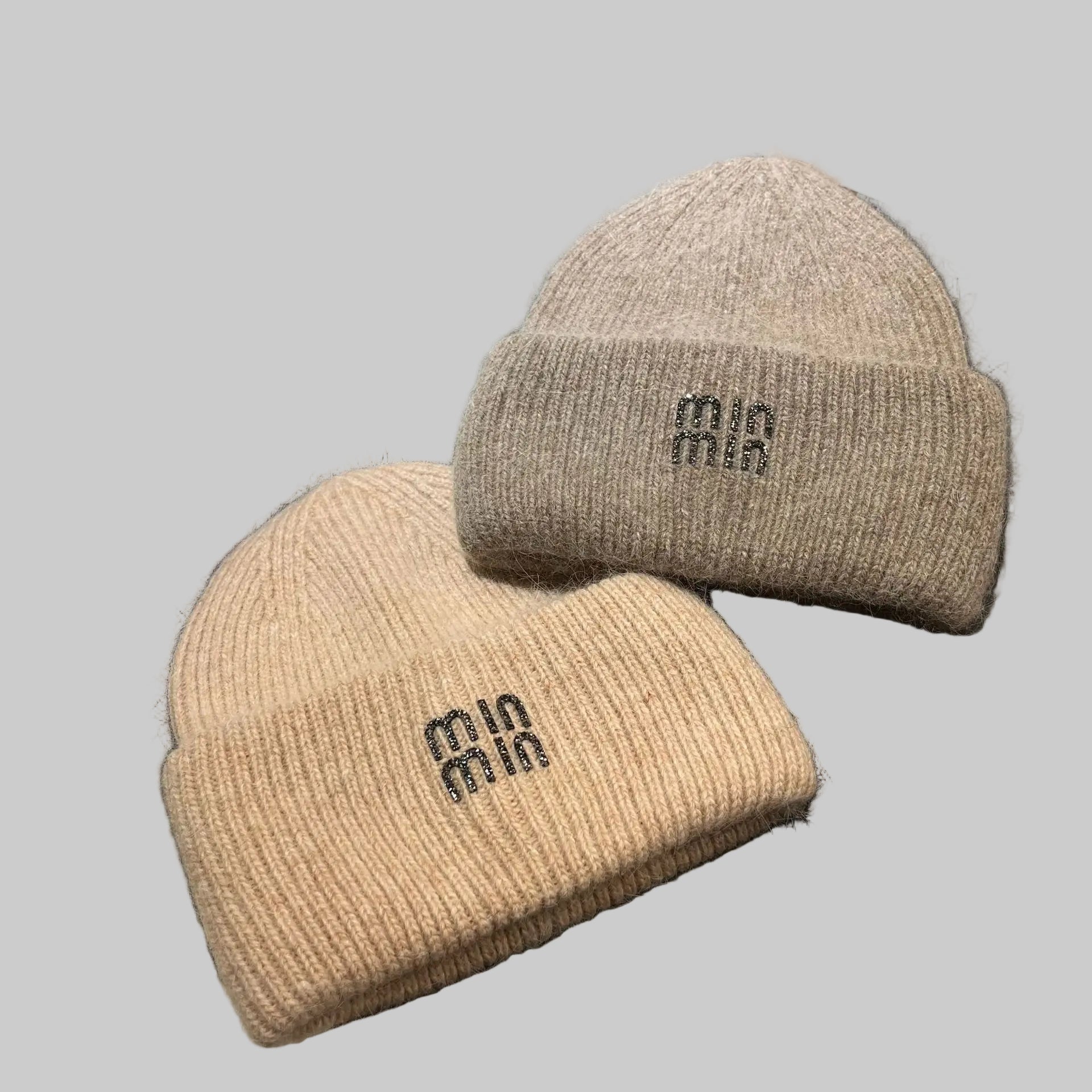 Unisex Luxury rhinestone Letters Fashion Winter hats for men and women Real rabbit fur wool Skullies Beanies Knit hats for men and wome - PratSN