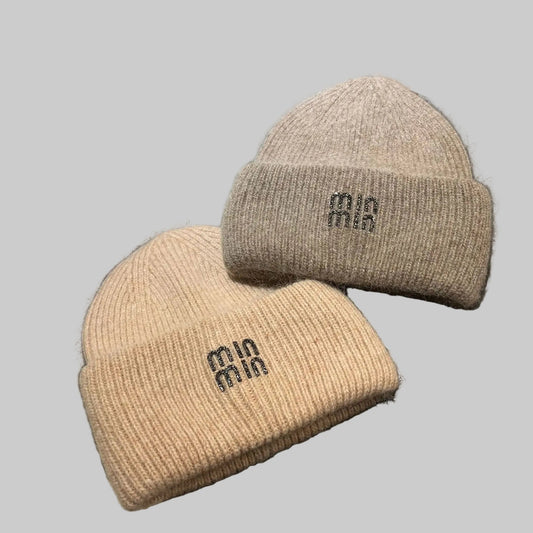 Unisex Luxury rhinestone Letters Fashion Winter hats for men and women Real rabbit fur wool Skullies Beanies Knit hats for men and wome - PratSN