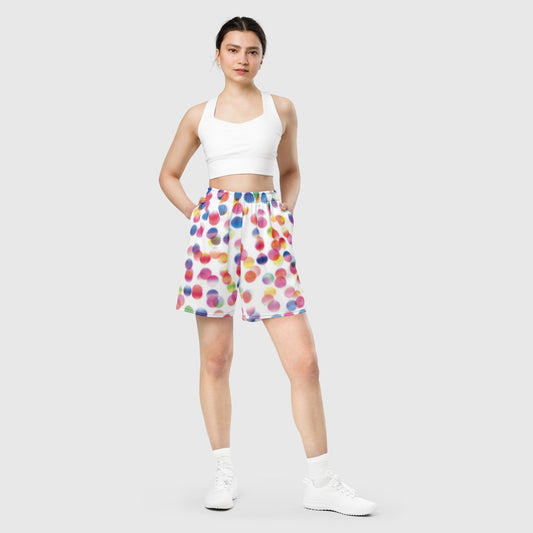 Unisex mesh shorts, White - Pink - Green - blue Mesh shorts, Multi - color Polka dot pattern, Workout Shorts, Gym Yoga shorts, Mesh shorts for Men, Mesh Shorts for women, Women mesh shorts Men's Athletic Shorts - PratSN