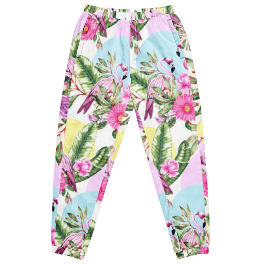 Unisex track pants, Pink Green Pants, Bird pattern - PratSN