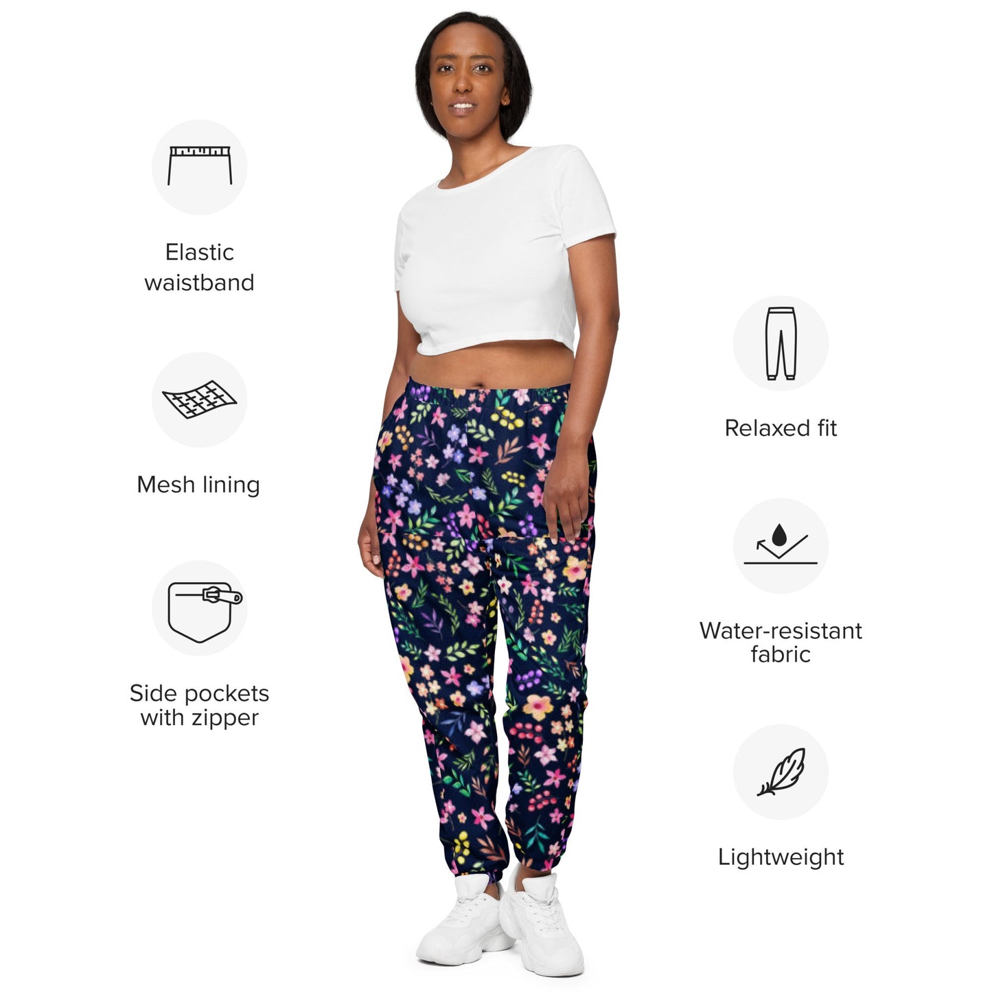Unisex track pants, Women's Floral Pants, Blue Pants - PratSN