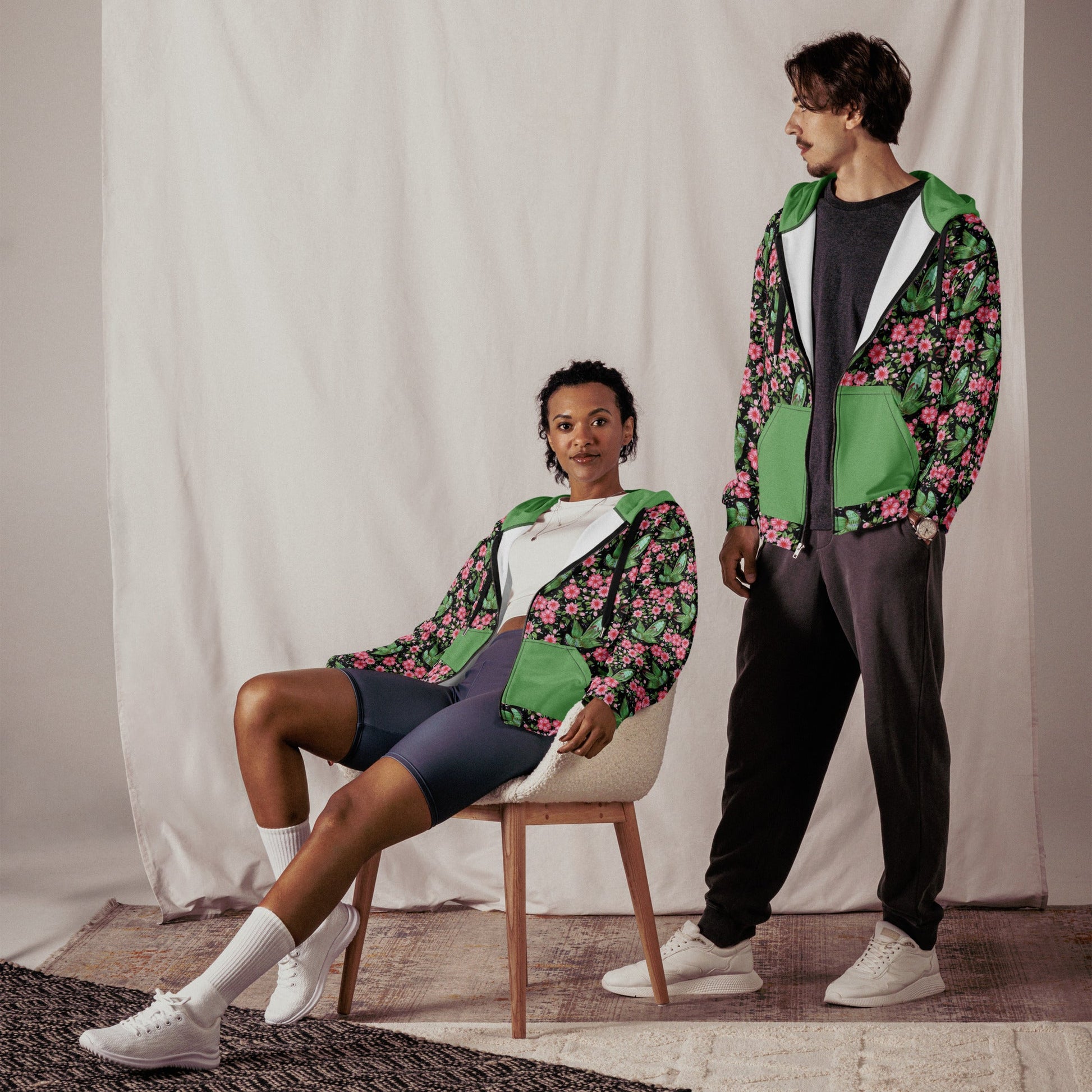 Unisex zip hoodie Botanical Print Hoodie - Gender Neutral Zip - Up - PratSN