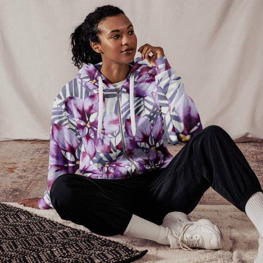 Unisex zip hoodie, Lavender White color Jacket, Floral Hoodie, Festival Zipper Sweatshirt, Floral hoodie, Streetwear - PratSN